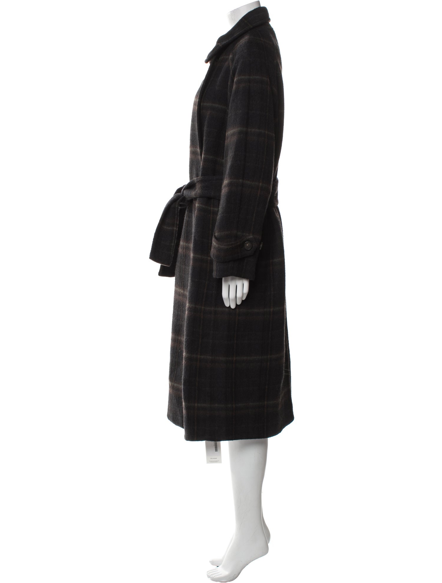 Vince Wool Plaid Print Trench Coat
