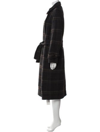 Vince Wool Plaid Print Trench Coat