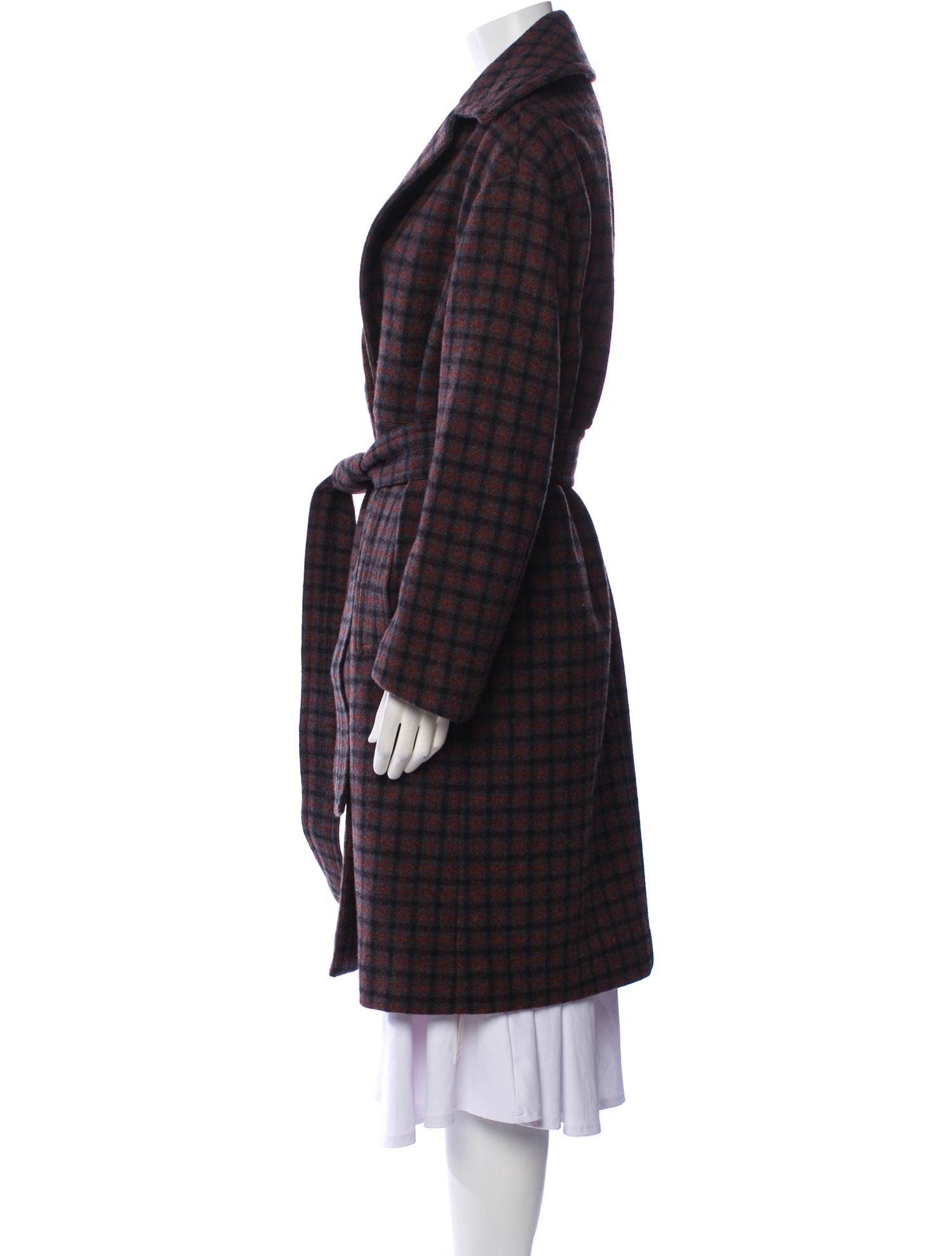 Vince Wool Plaid Print Faux Fur Coat