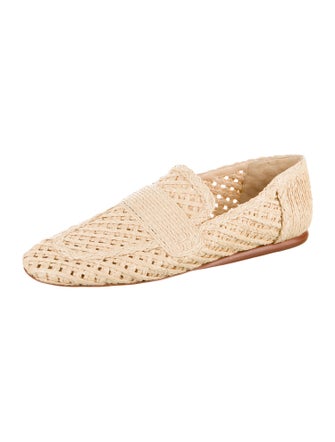 Vince Raffia Leather Trim Embellishment Loafers