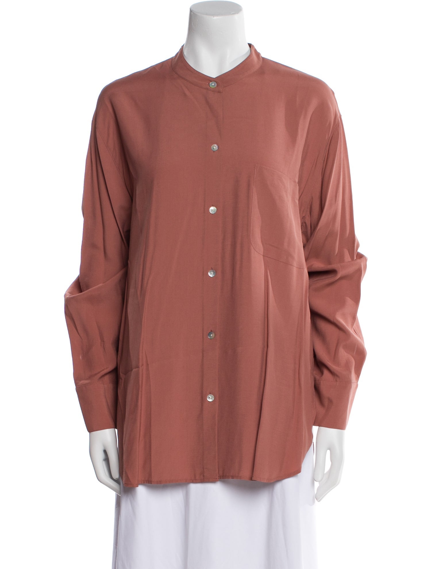 Vince Mock Neck Long Sleeve Button-Up Top