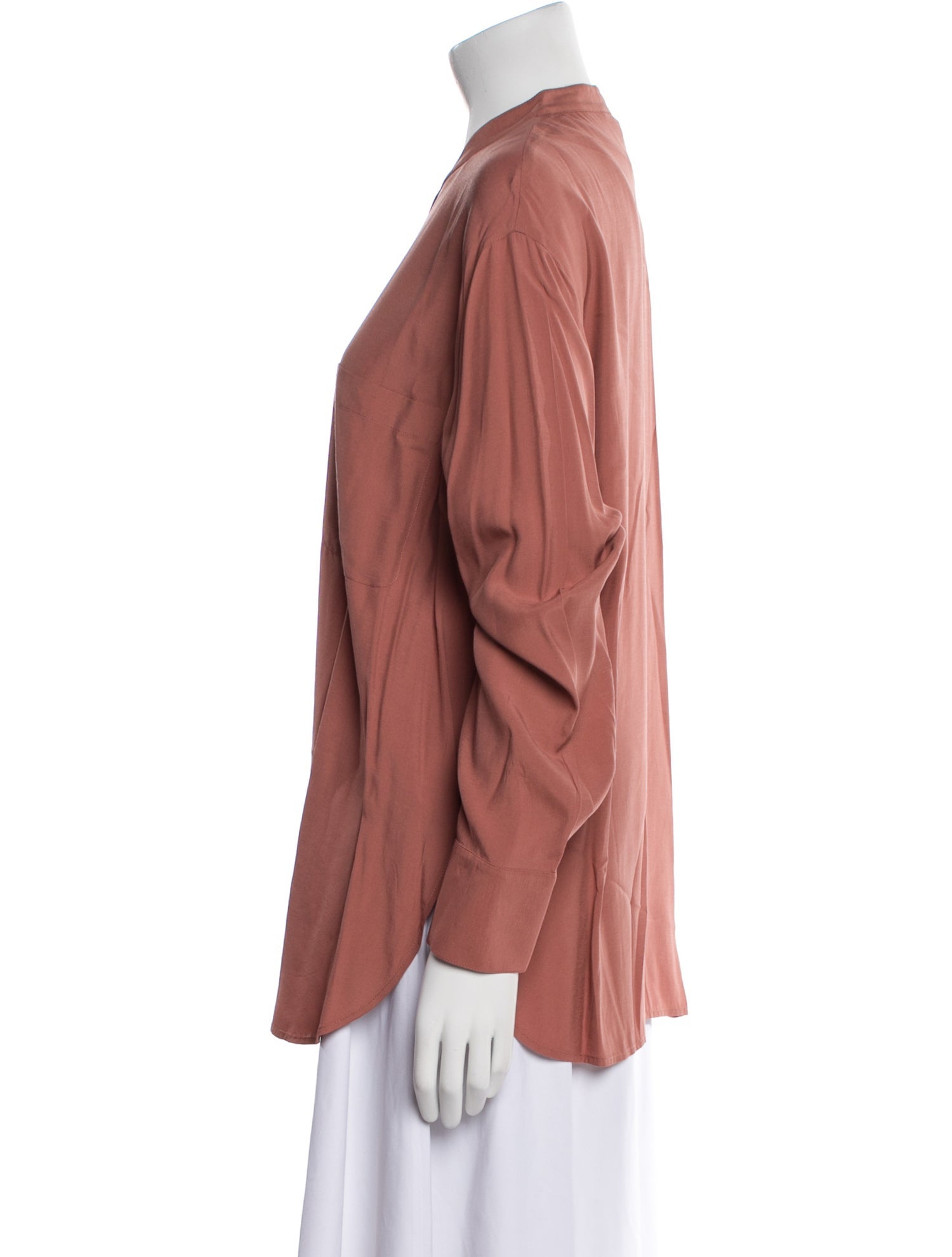 Vince Mock Neck Long Sleeve Button-Up Top