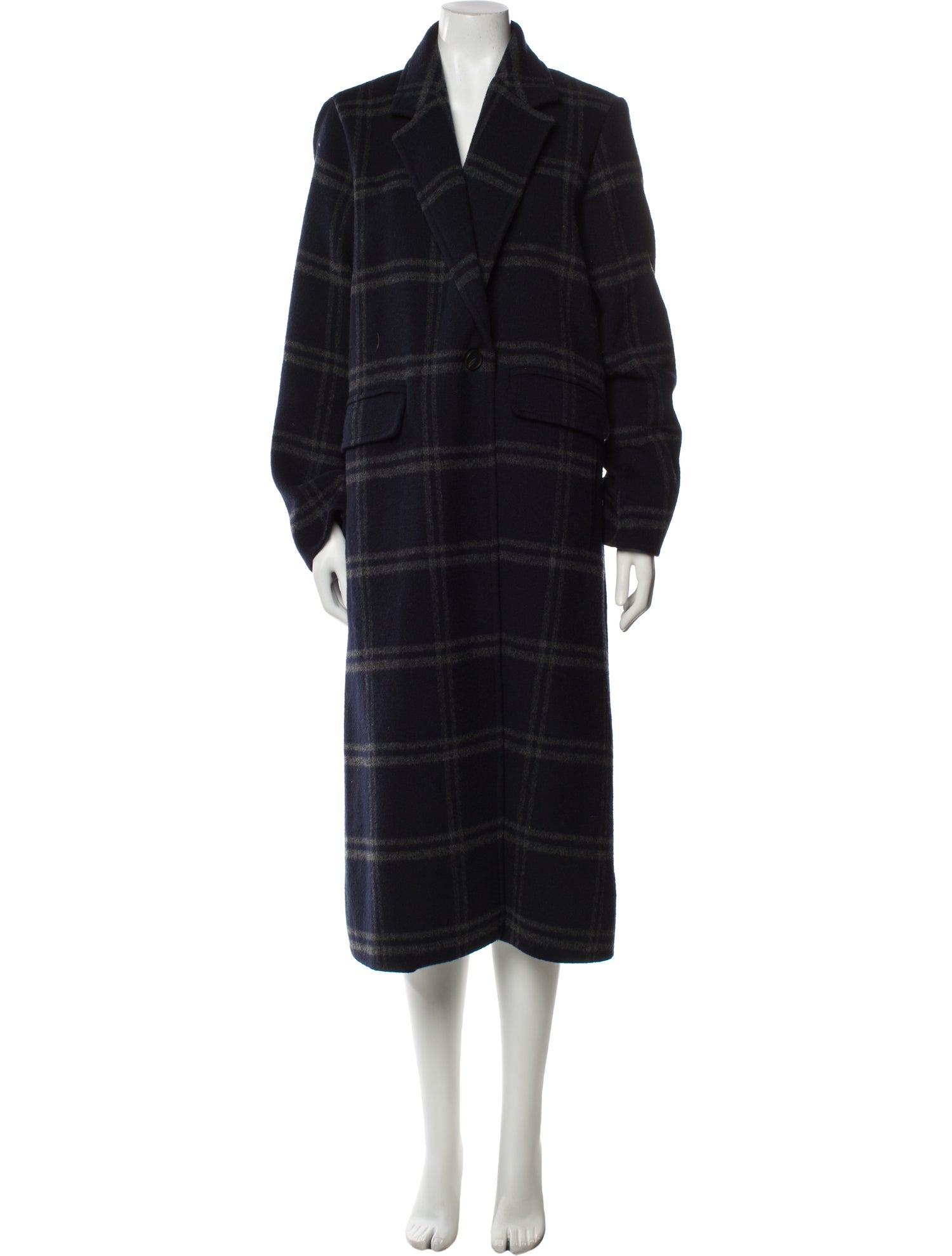 Vince Wool Plaid Print Peacoat
