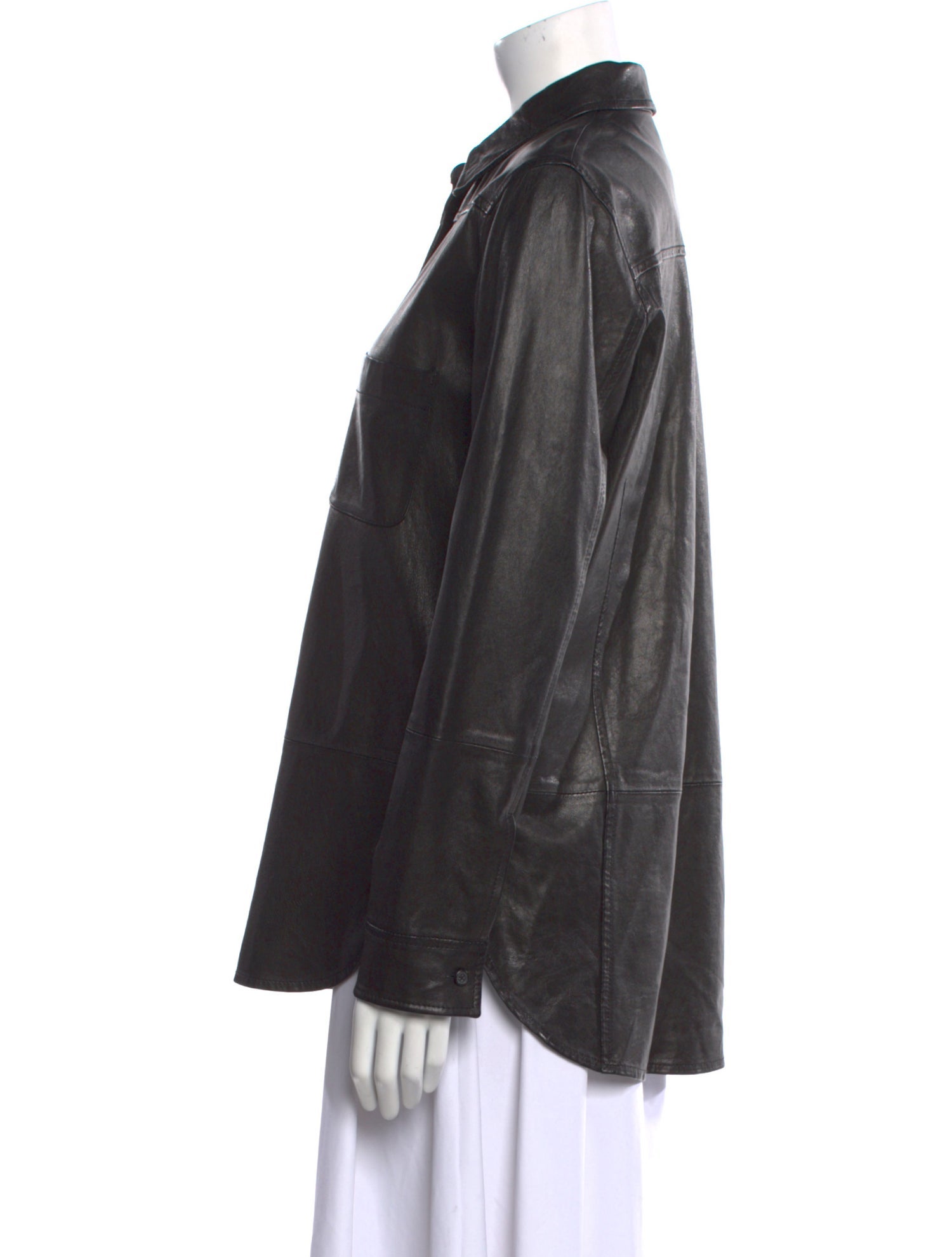 Vince Leather Long Sleeve Button-Up Top