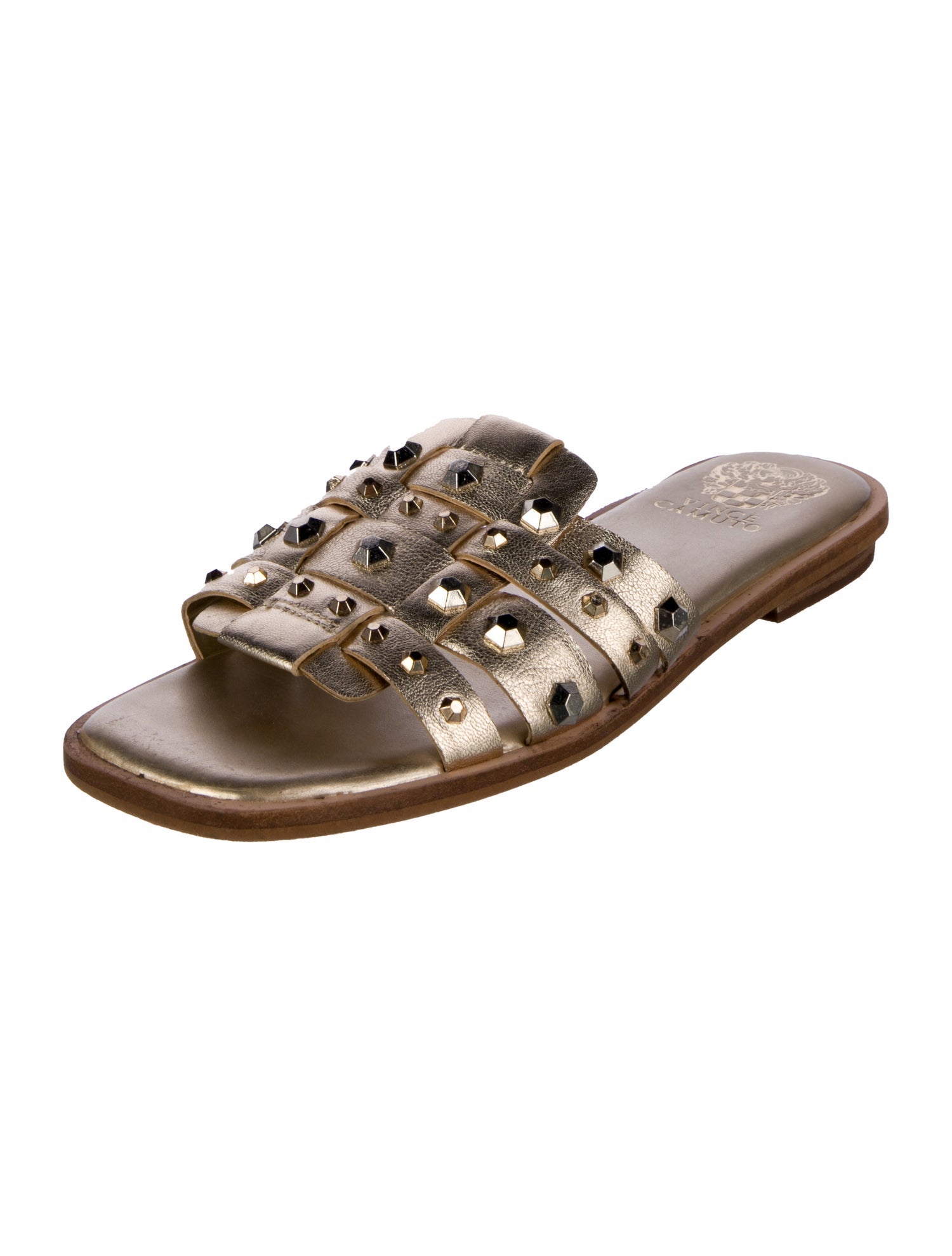 Vince Leather Crystal Embellishments Slides