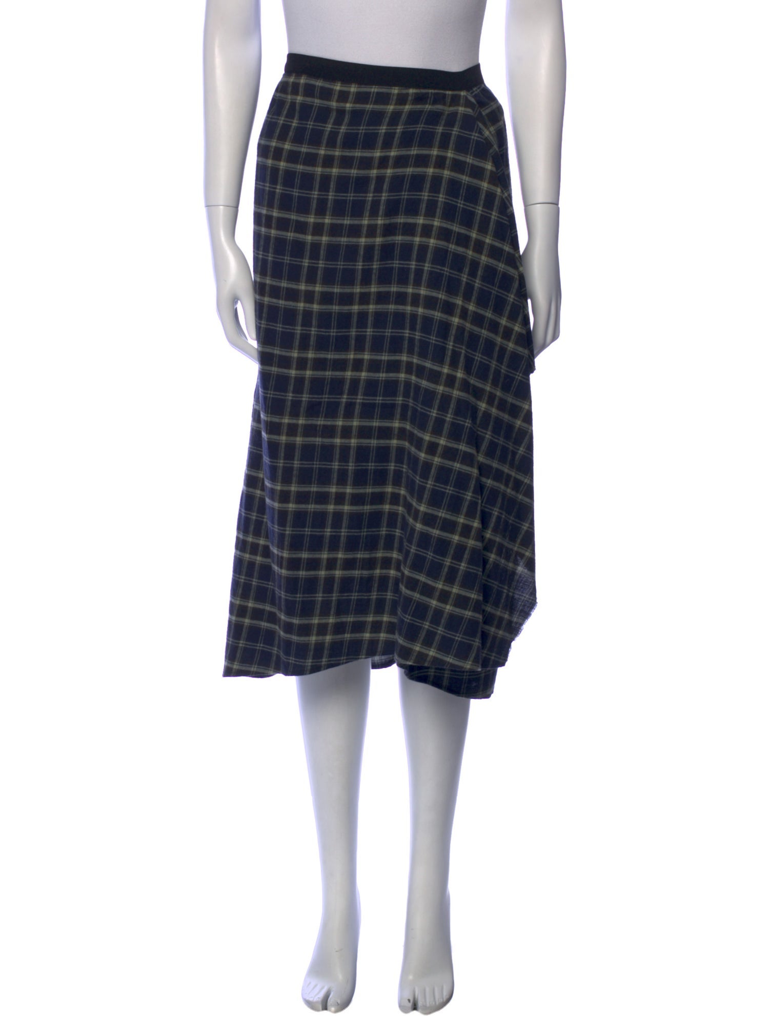 Vince Plaid Print Midi Length Skirt