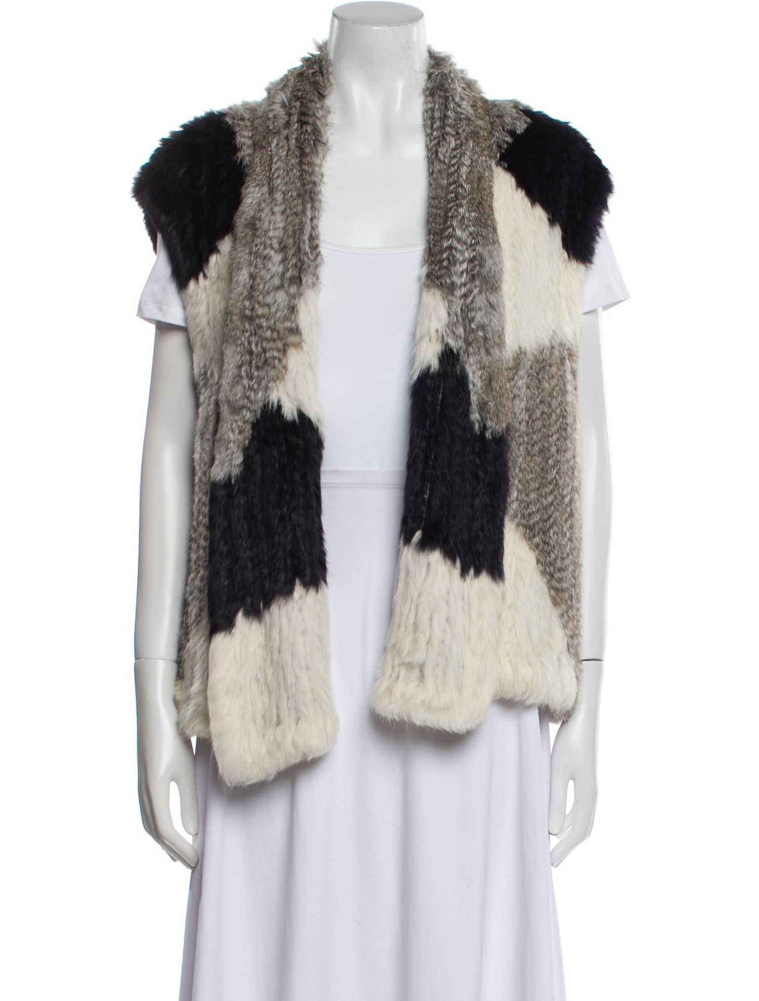 Vince Fur Colorblock Pattern Faux Fur Jacket