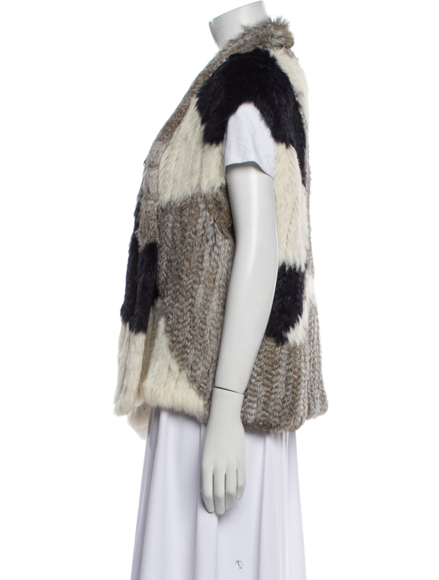 Vince Fur Colorblock Pattern Faux Fur Jacket