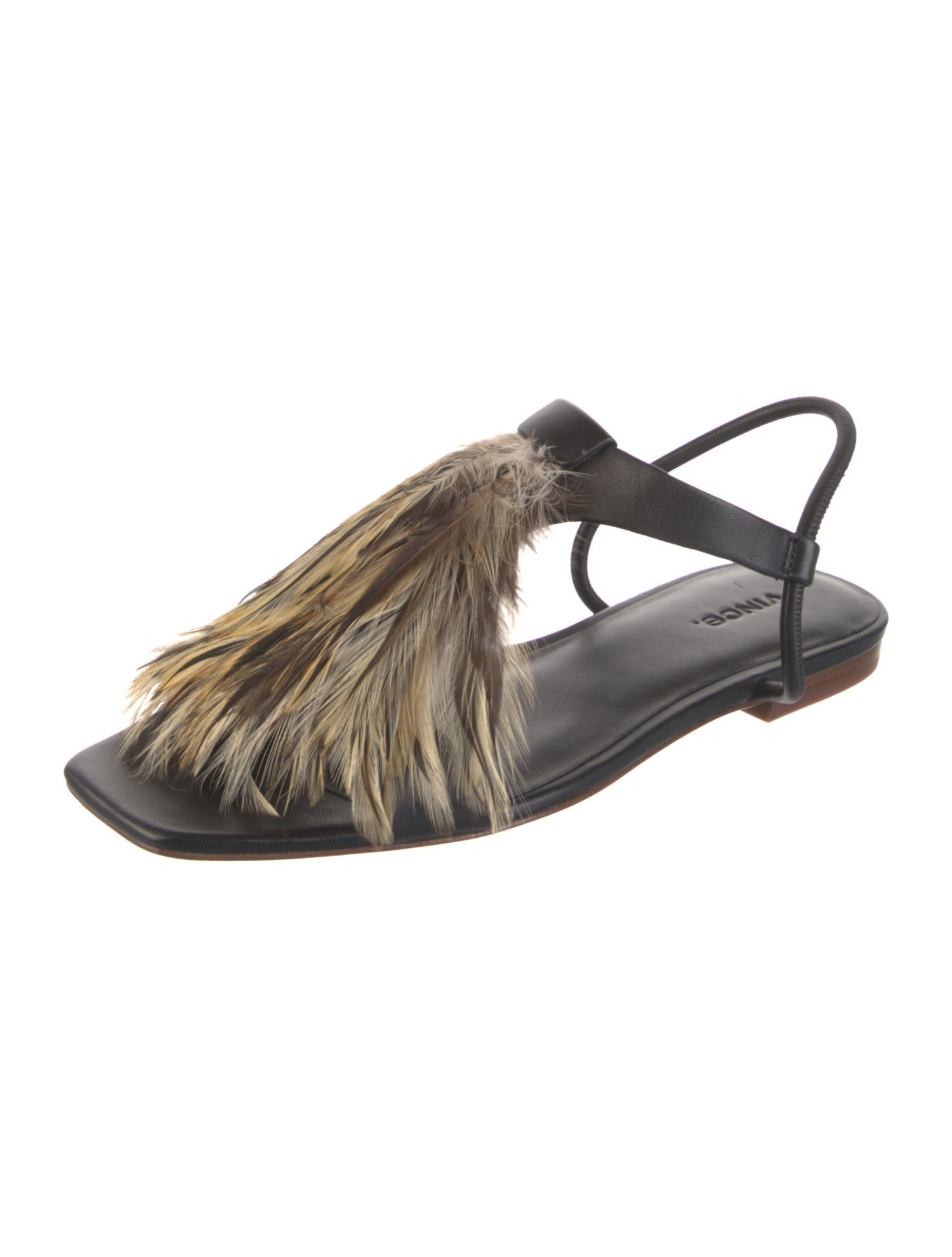 Vince Leather Feather Trim Slingback Sandals