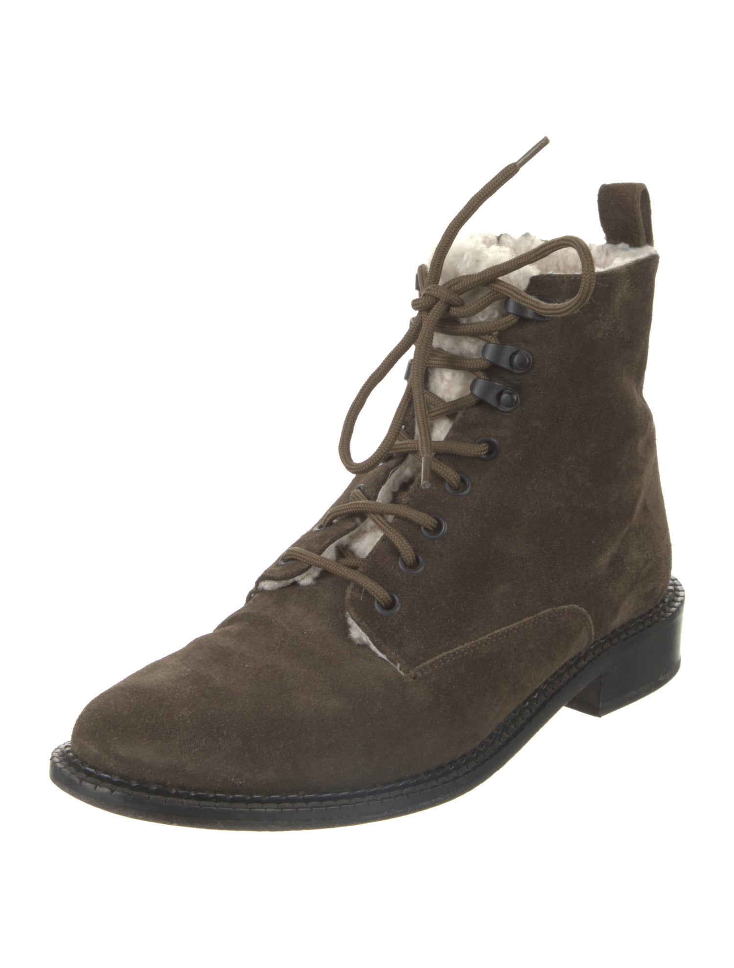 Vince Suede Fur Trim Combat Boots