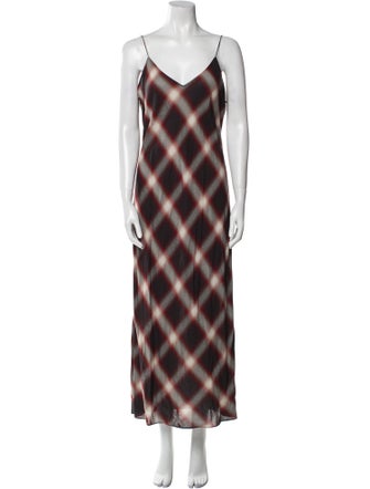 Vince Plaid Print Long Dress