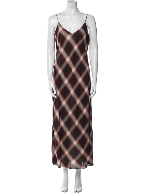 Vince Plaid Print Long Dress