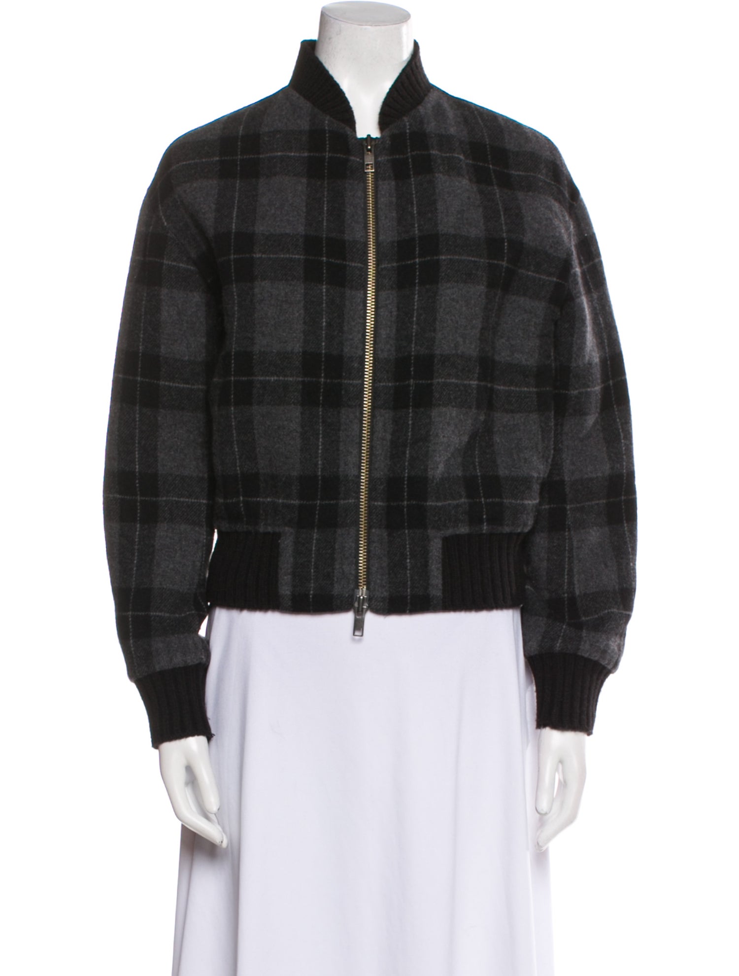 Vince Wool Plaid Print Bomber Jacket