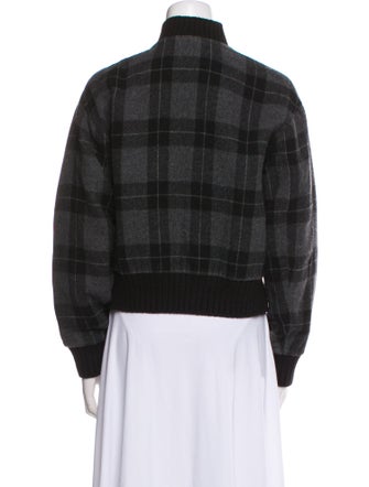 Vince Wool Plaid Print Bomber Jacket