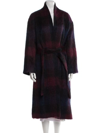 Vince Wool Plaid Print Faux Fur Coat