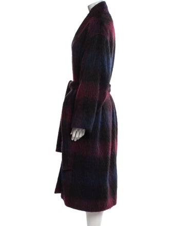 Vince Wool Plaid Print Faux Fur Coat