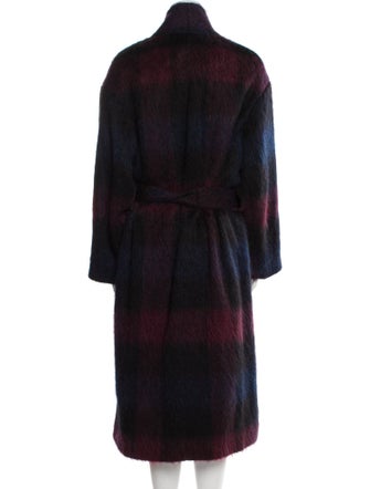 Vince Wool Plaid Print Faux Fur Coat