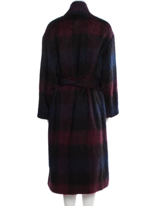 Vince Wool Plaid Print Faux Fur Coat