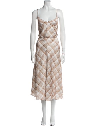 Vince Plaid Print Midi Length Dress