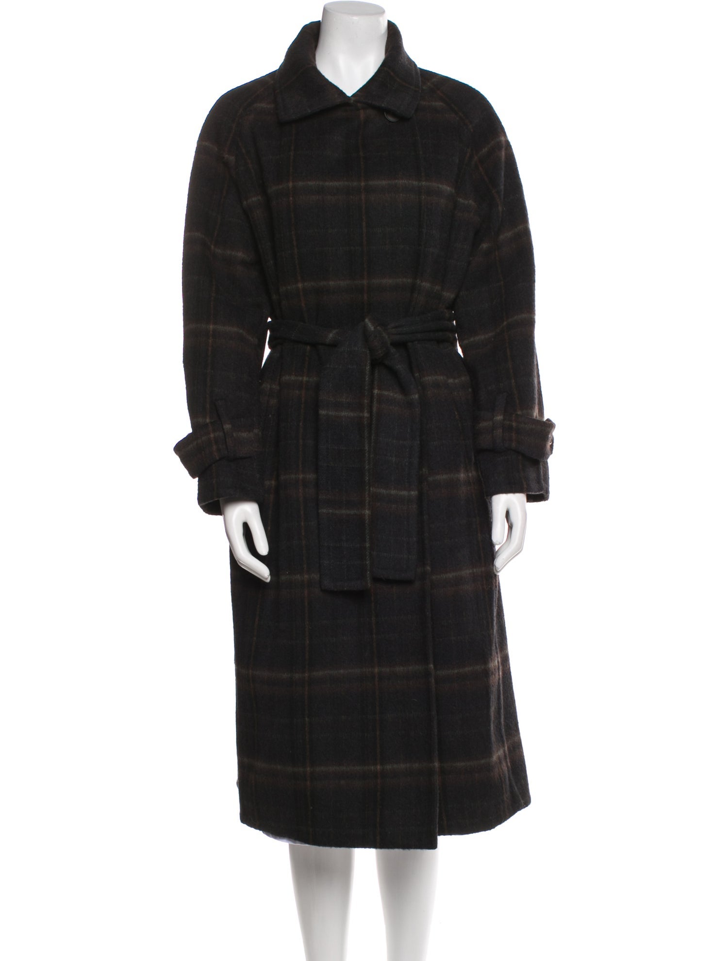 Vince Wool Plaid Print Trench Coat