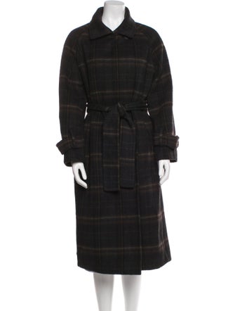 Vince Wool Plaid Print Trench Coat