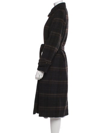 Vince Wool Plaid Print Trench Coat