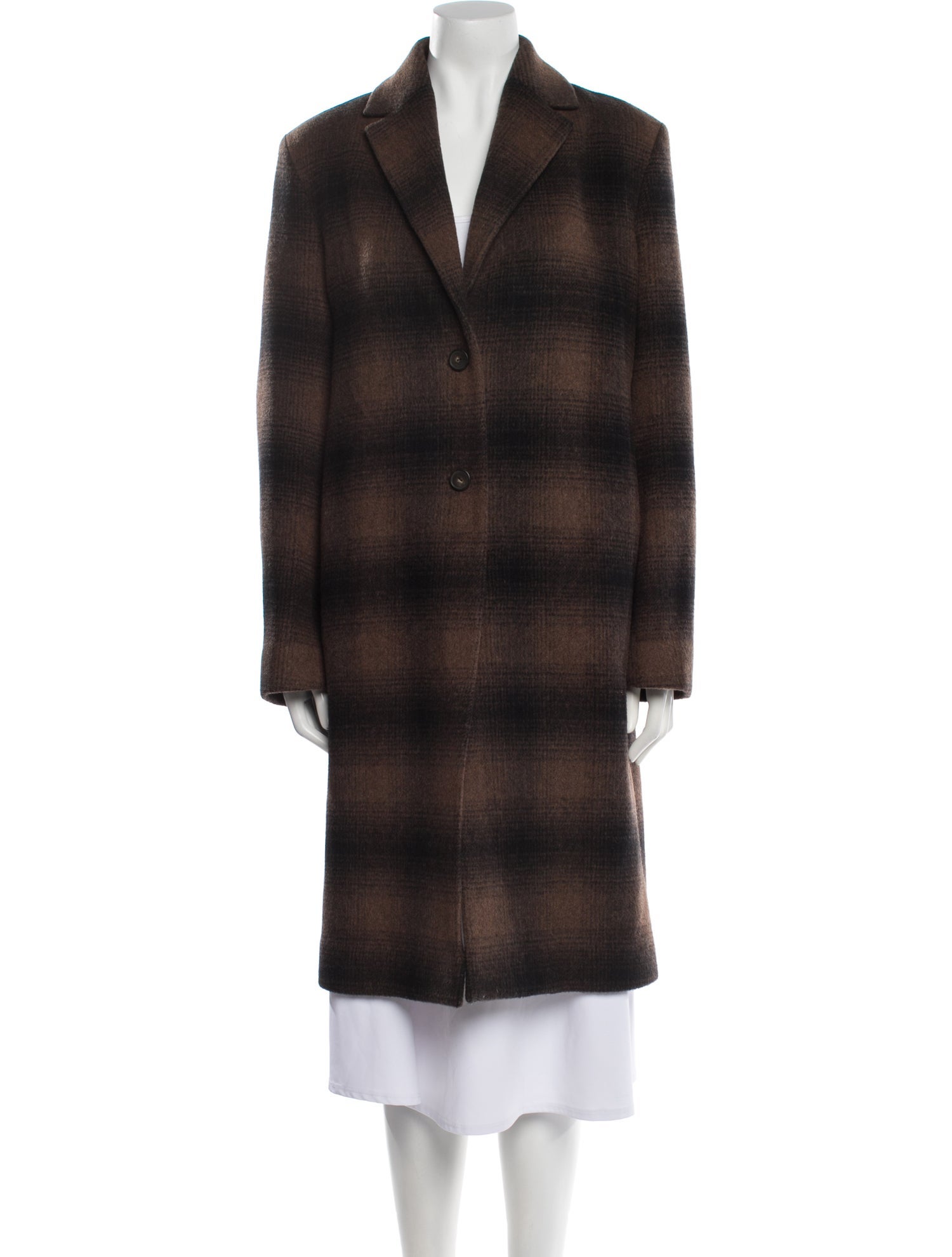 Vince Wool Plaid Print Coat