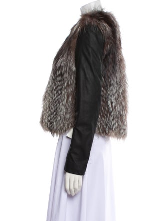 Vince Lamb Leather Colorblock Pattern Fur Jacket