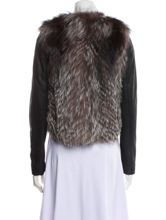 Vince Lamb Leather Colorblock Pattern Fur Jacket
