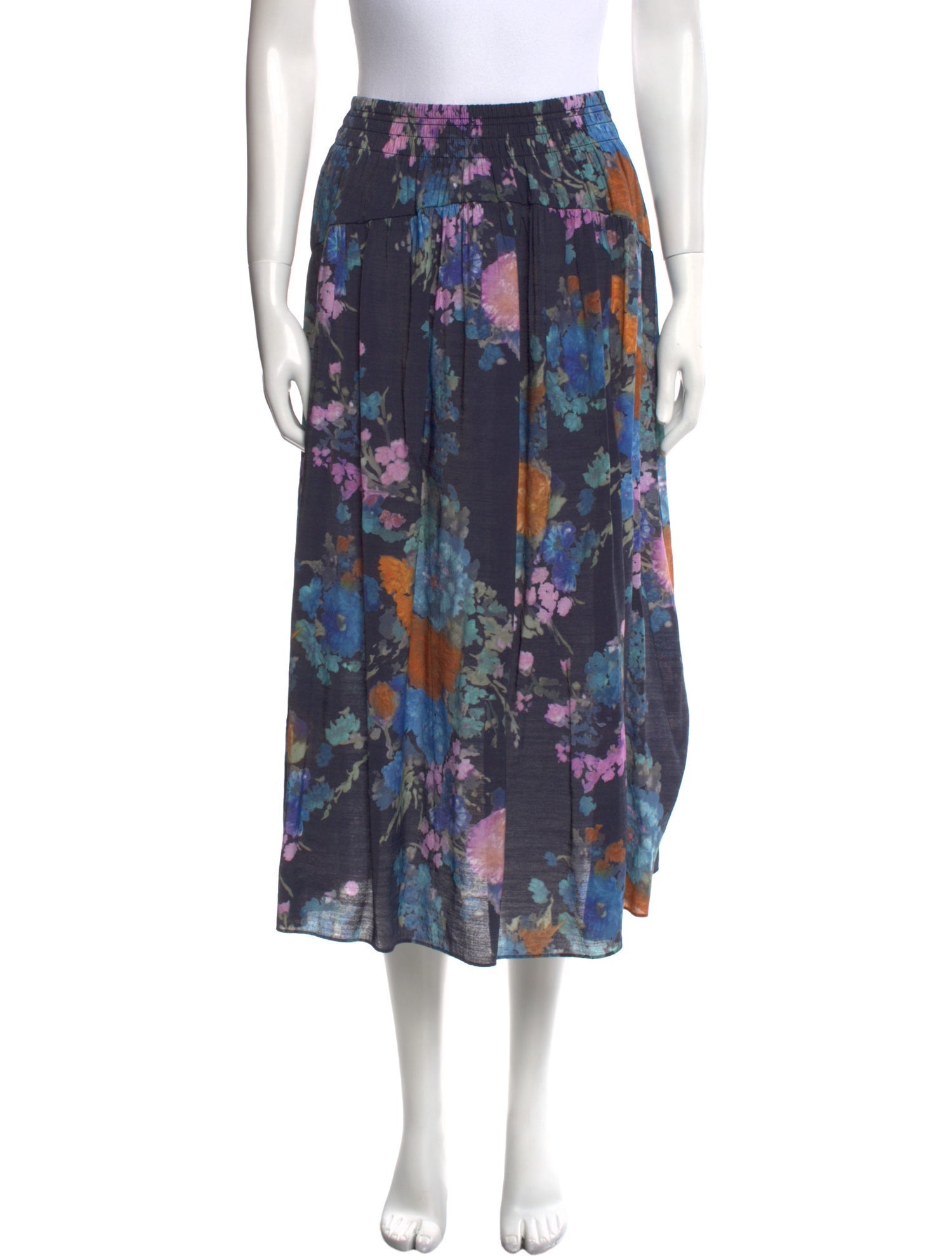 Vince Floral Print Midi Length Skirt