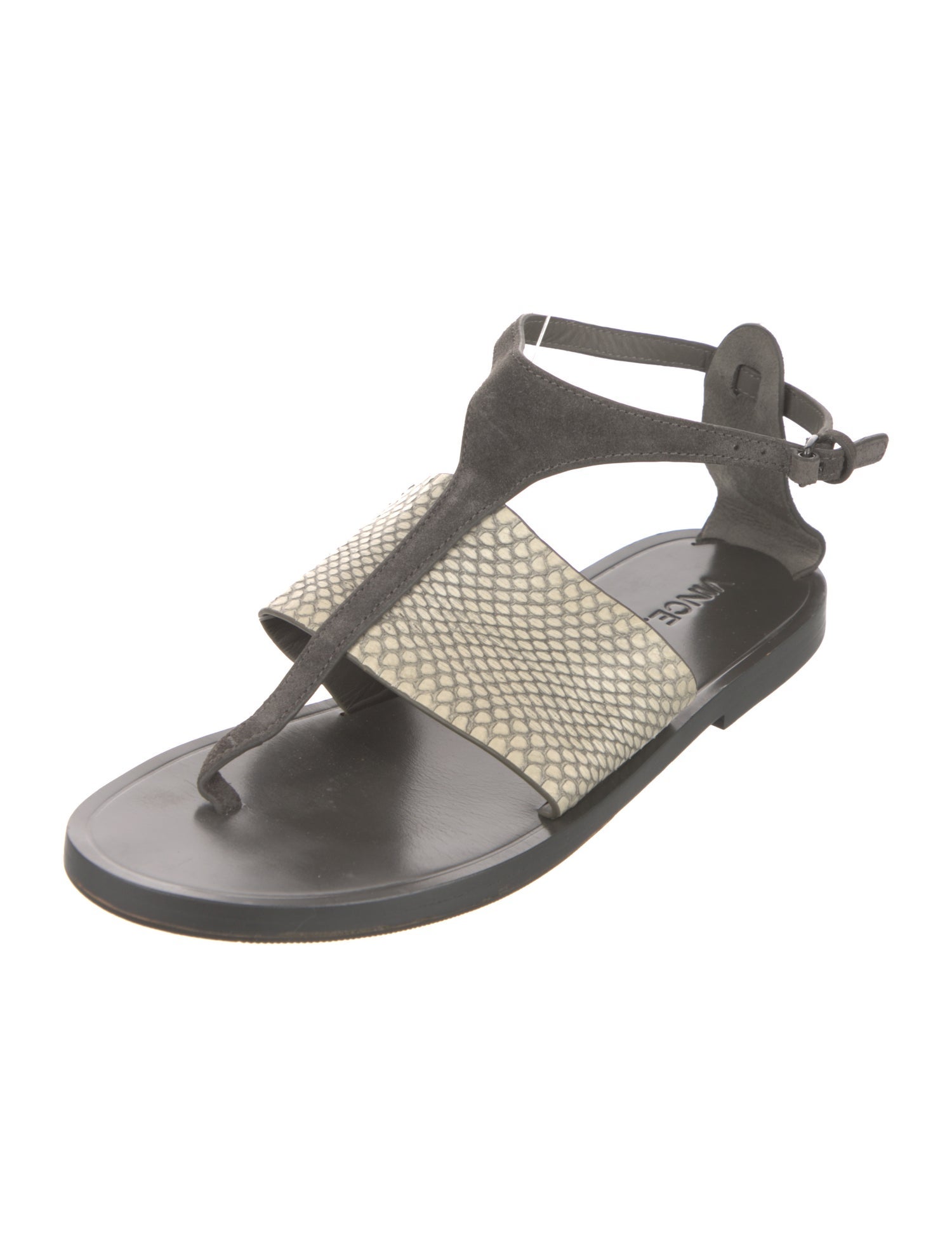 Vince Suede Animal Print T-Strap Sandals