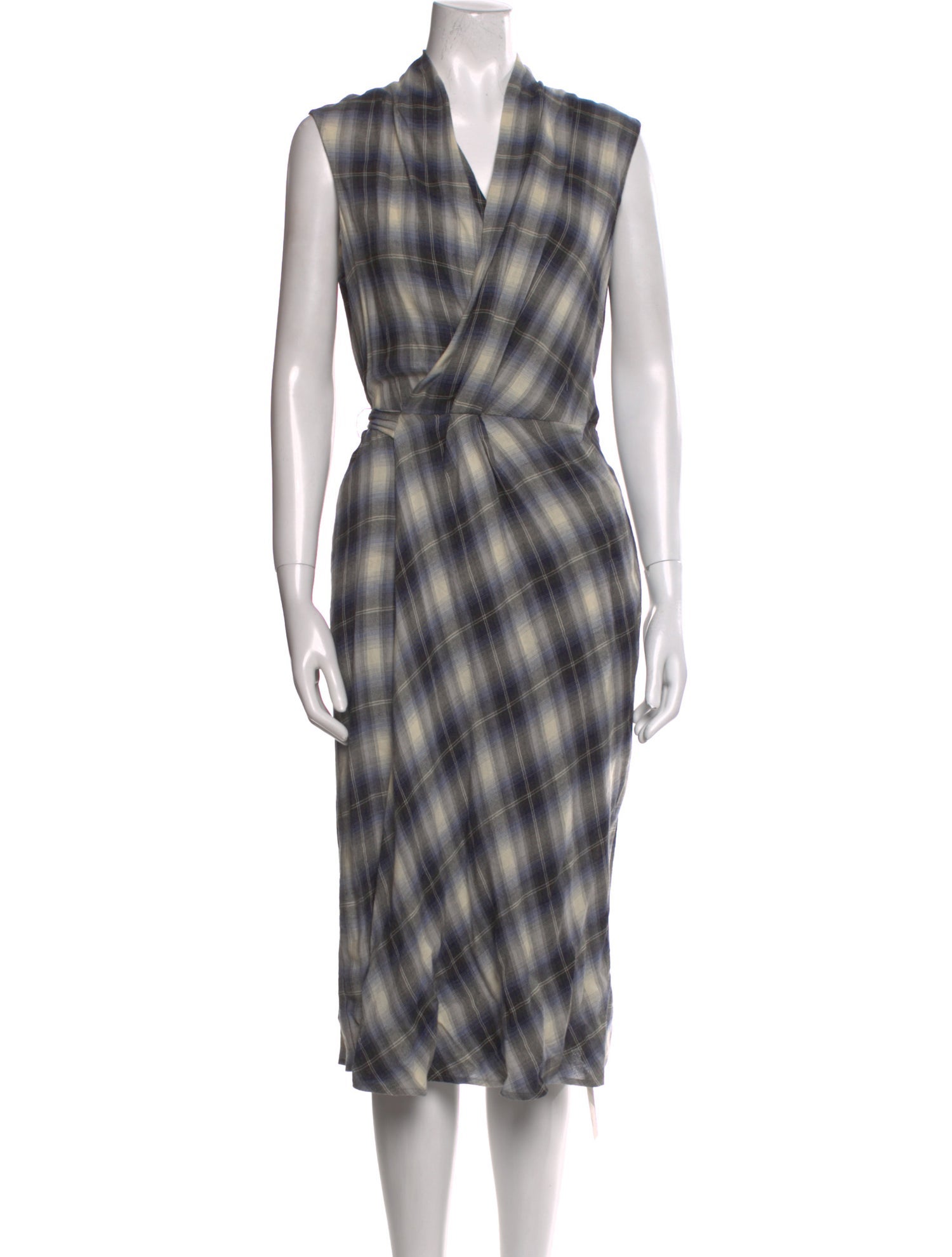 Vince Plaid Print Midi Length Dress