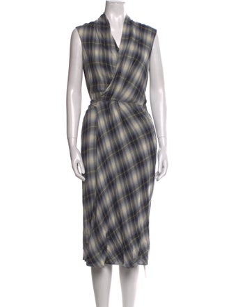 Vince Plaid Print Midi Length Dress