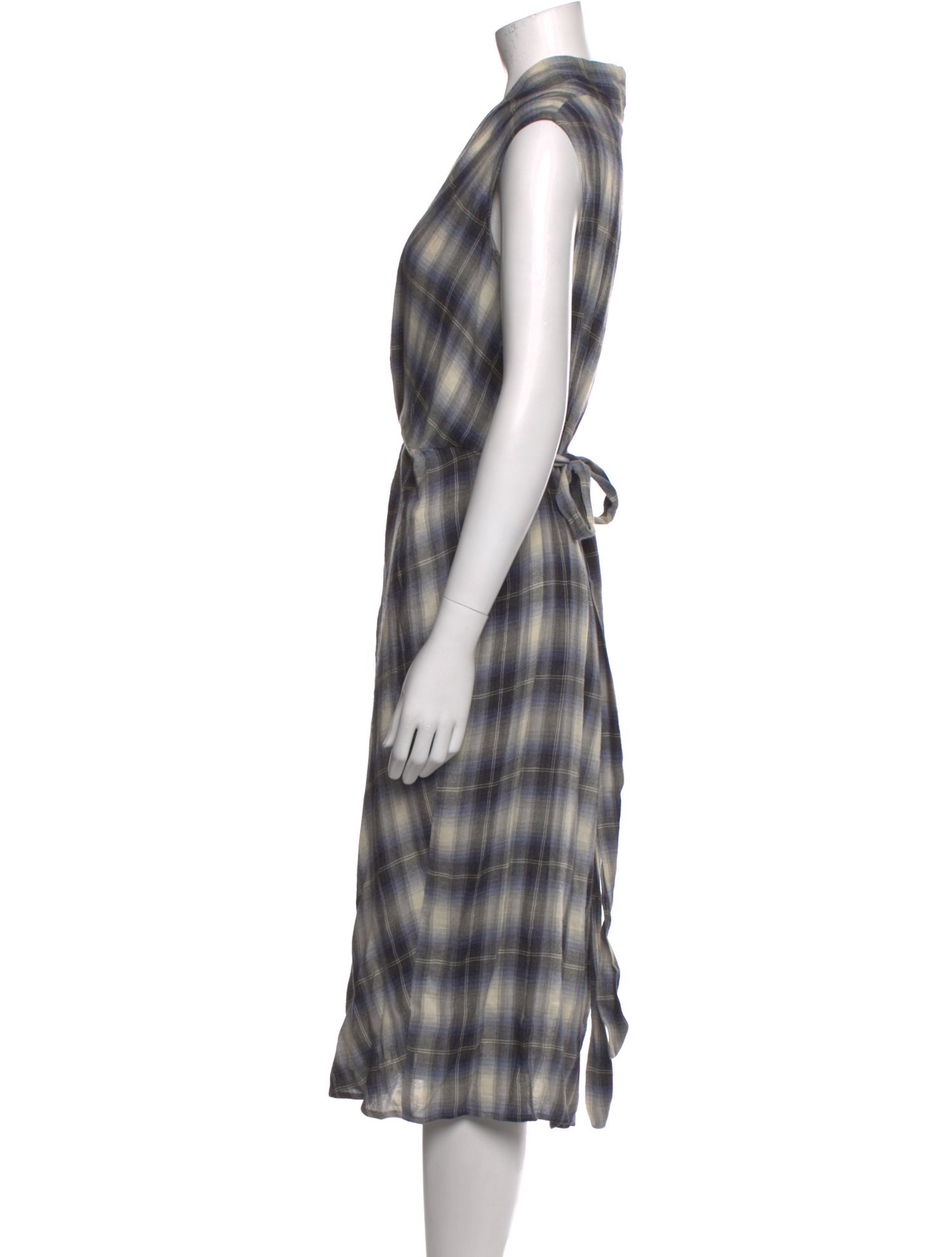 Vince Plaid Print Midi Length Dress