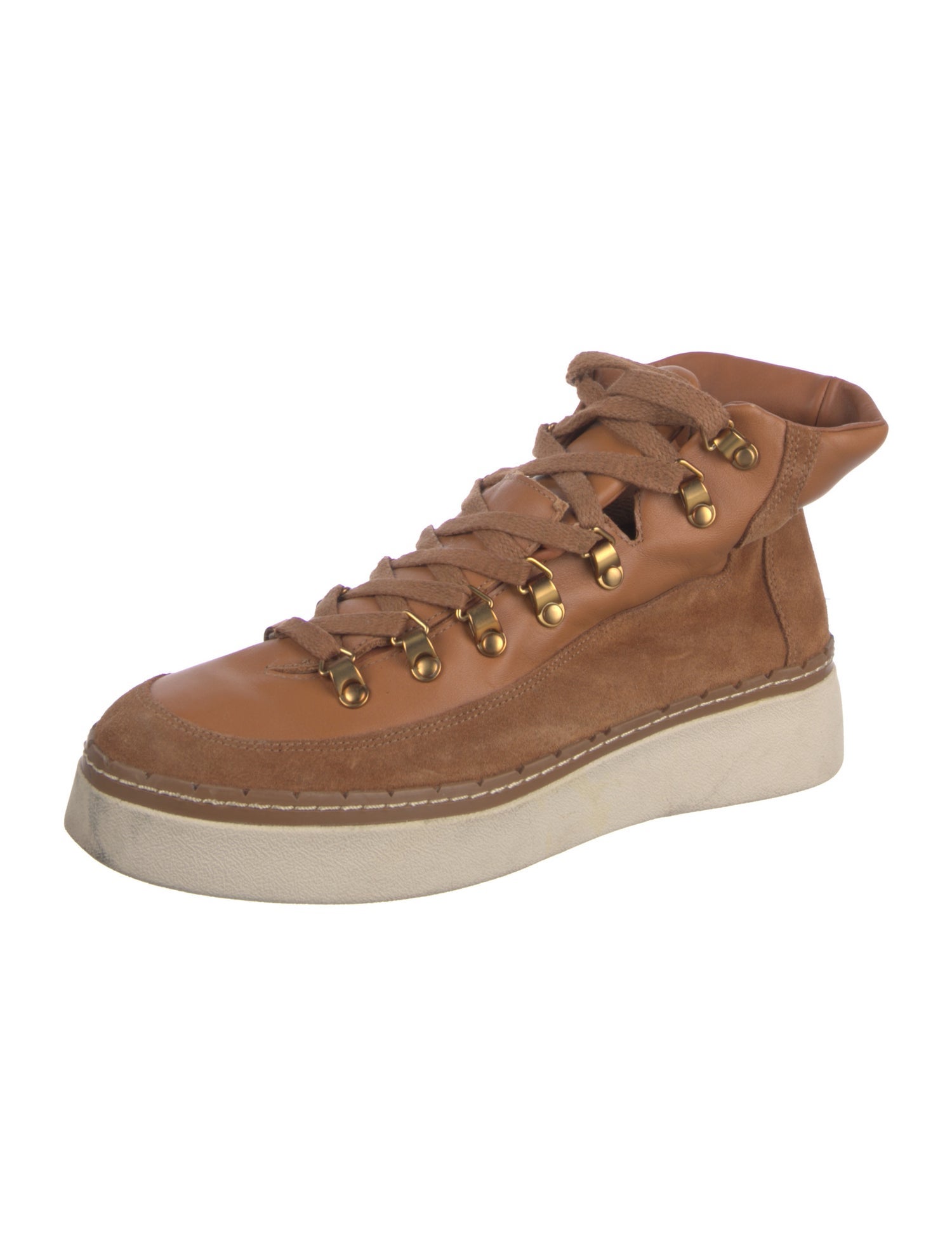 Vince Leather Colorblock Pattern Lace-Up Boots