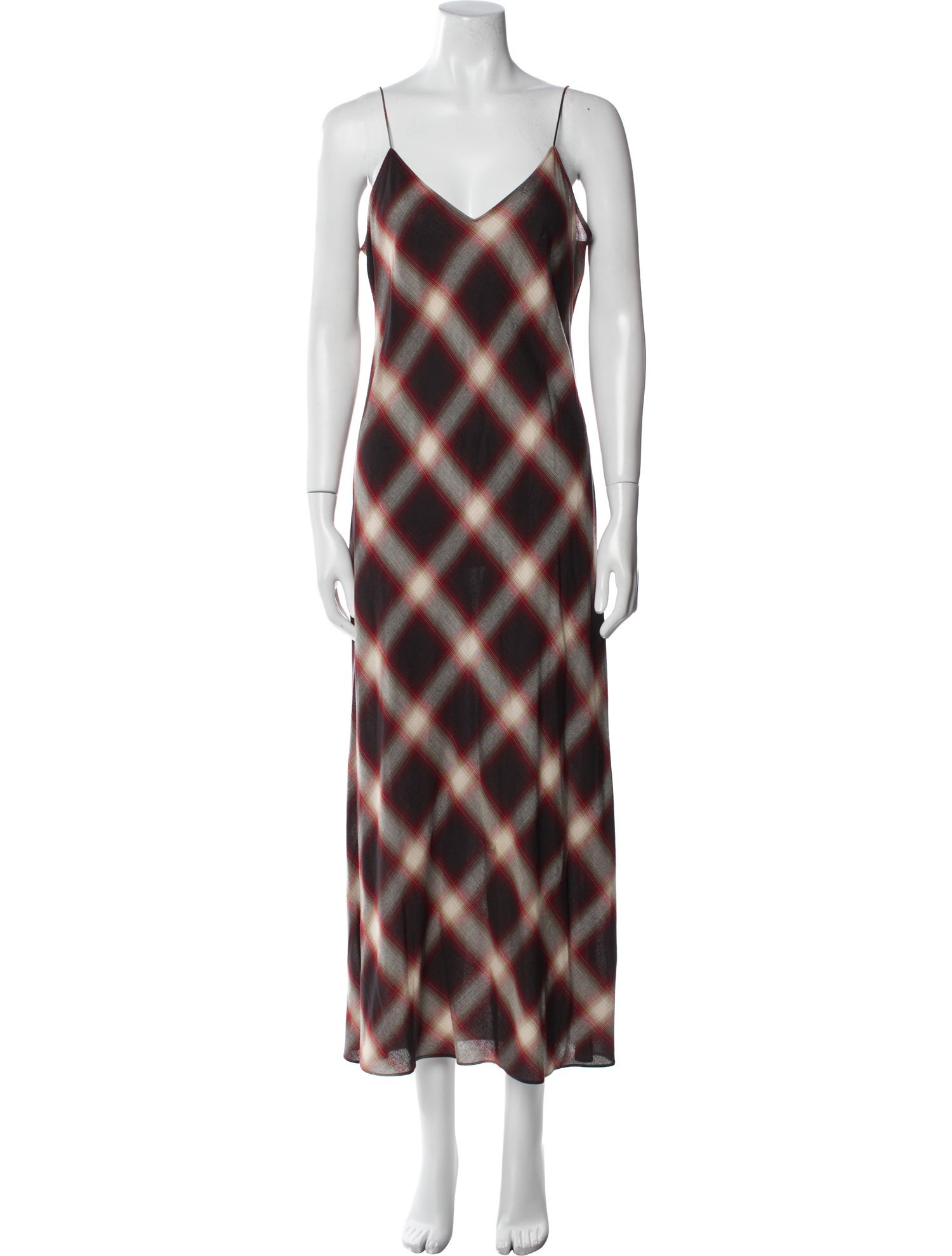 Vince Plaid Print Long Dress
