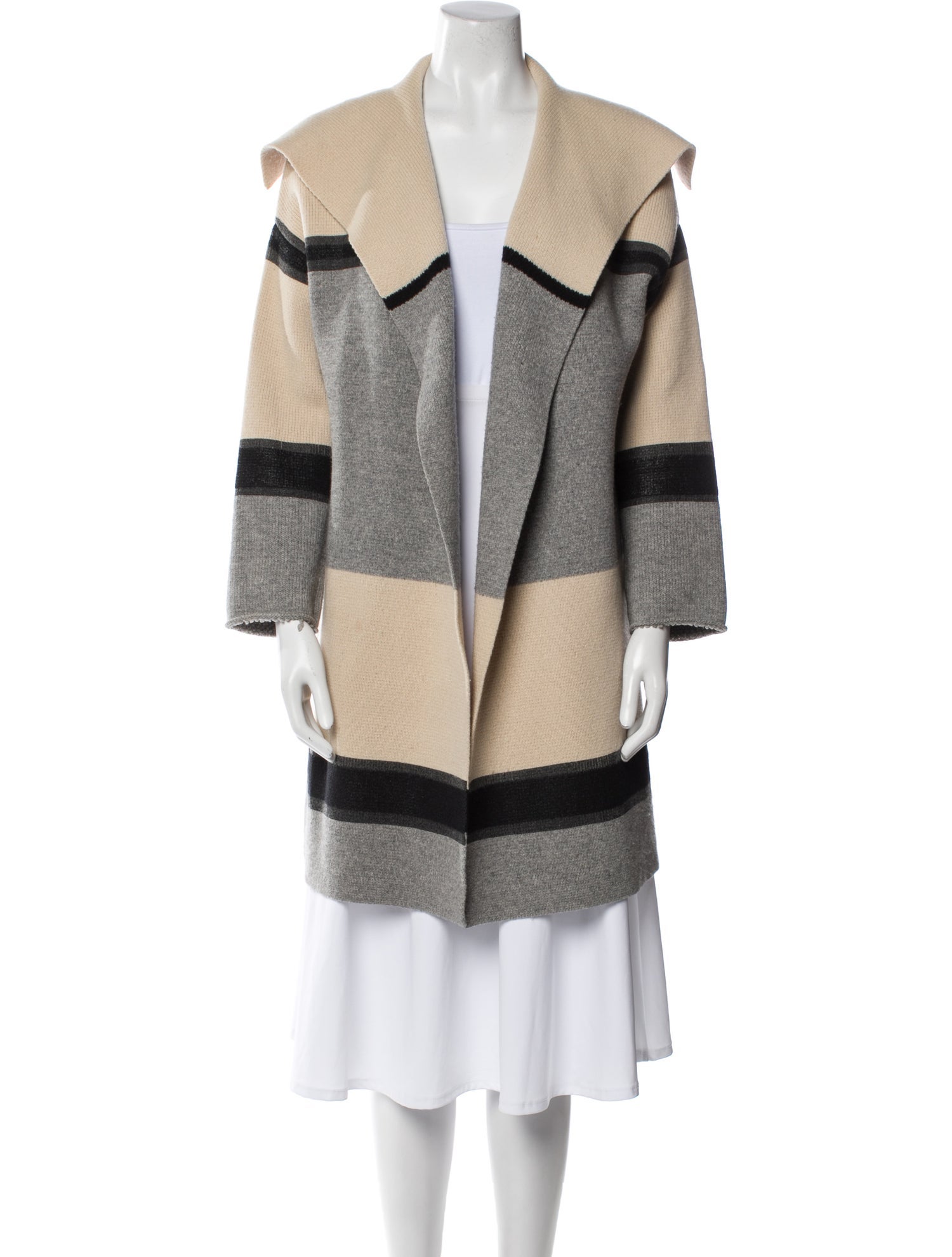 Vince Wool Colorblock Pattern Trench Coat