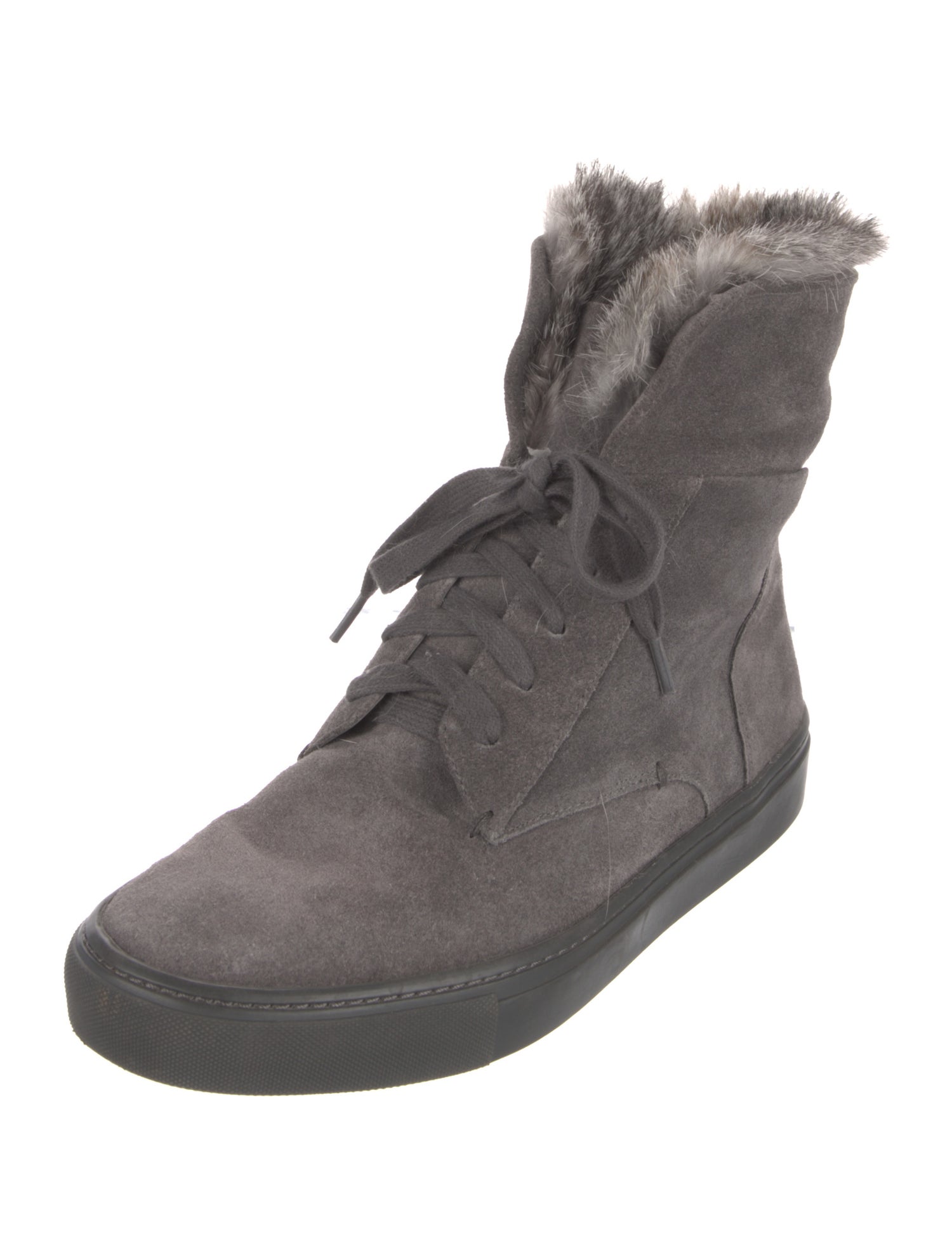 Vince Suede Fur Trim Lace-Up Boots