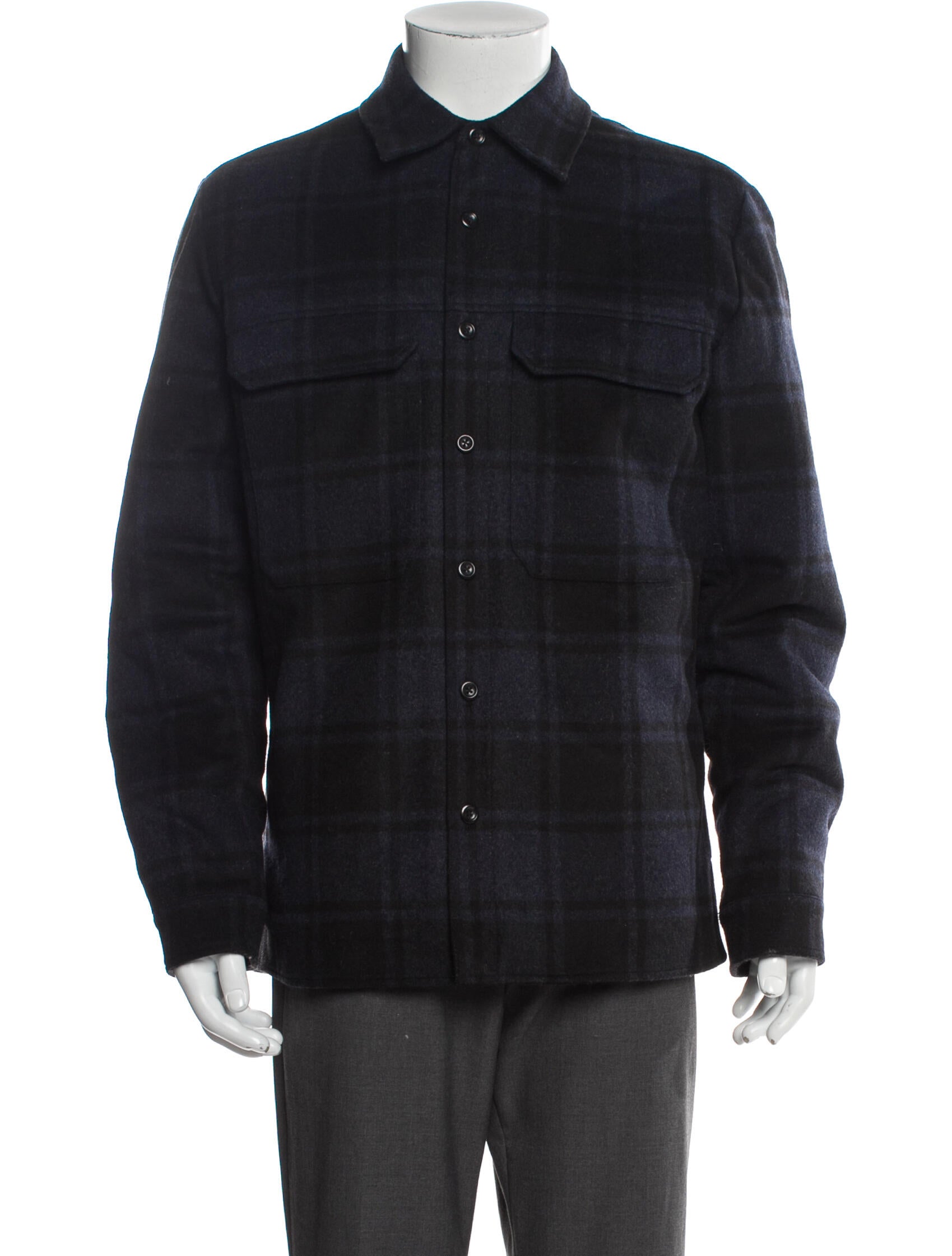 Vince Wool Plaid Print Puffer Coat