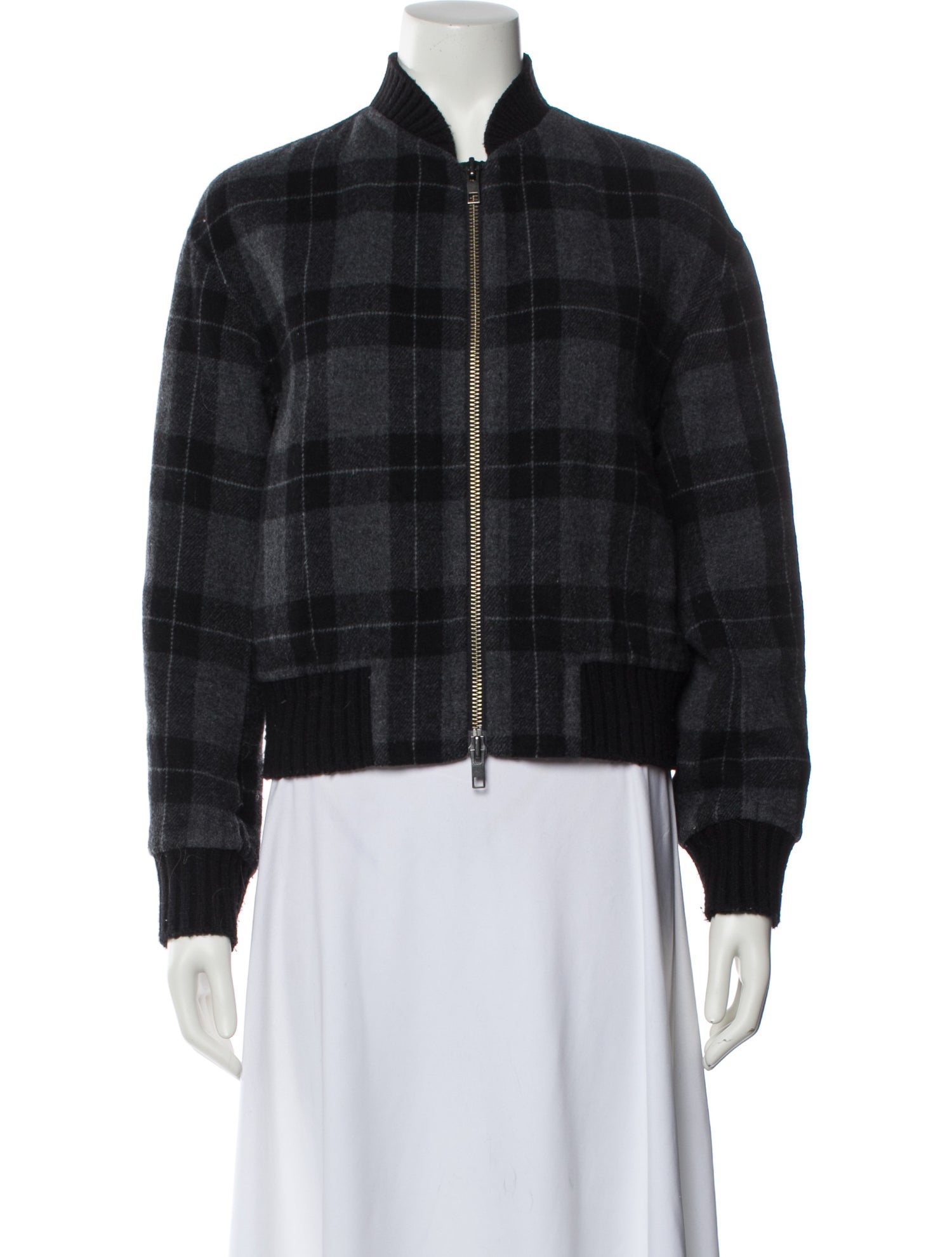 Vince Wool Plaid Print Bomber Jacket