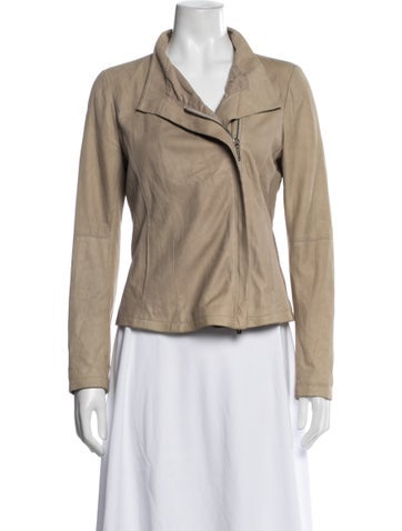 Pre-owned Vince Leather Biker Jacket In Neutrals