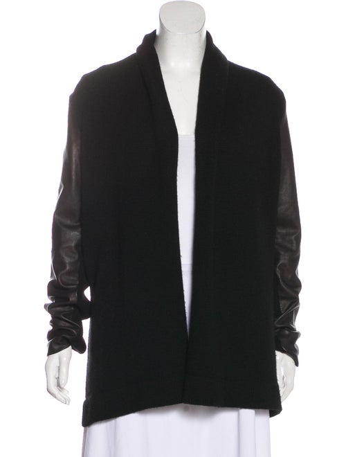 Vince Wool-Blend Leather-Paneled Cardigan Black