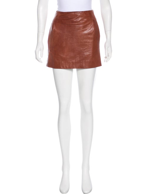 Vince Leather Mini Skirt Cognac
