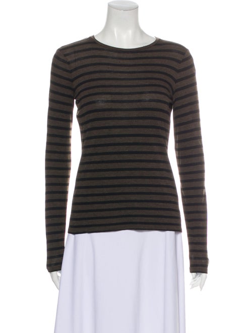 Vince Striped Scoop Neck T-Shirt Brown