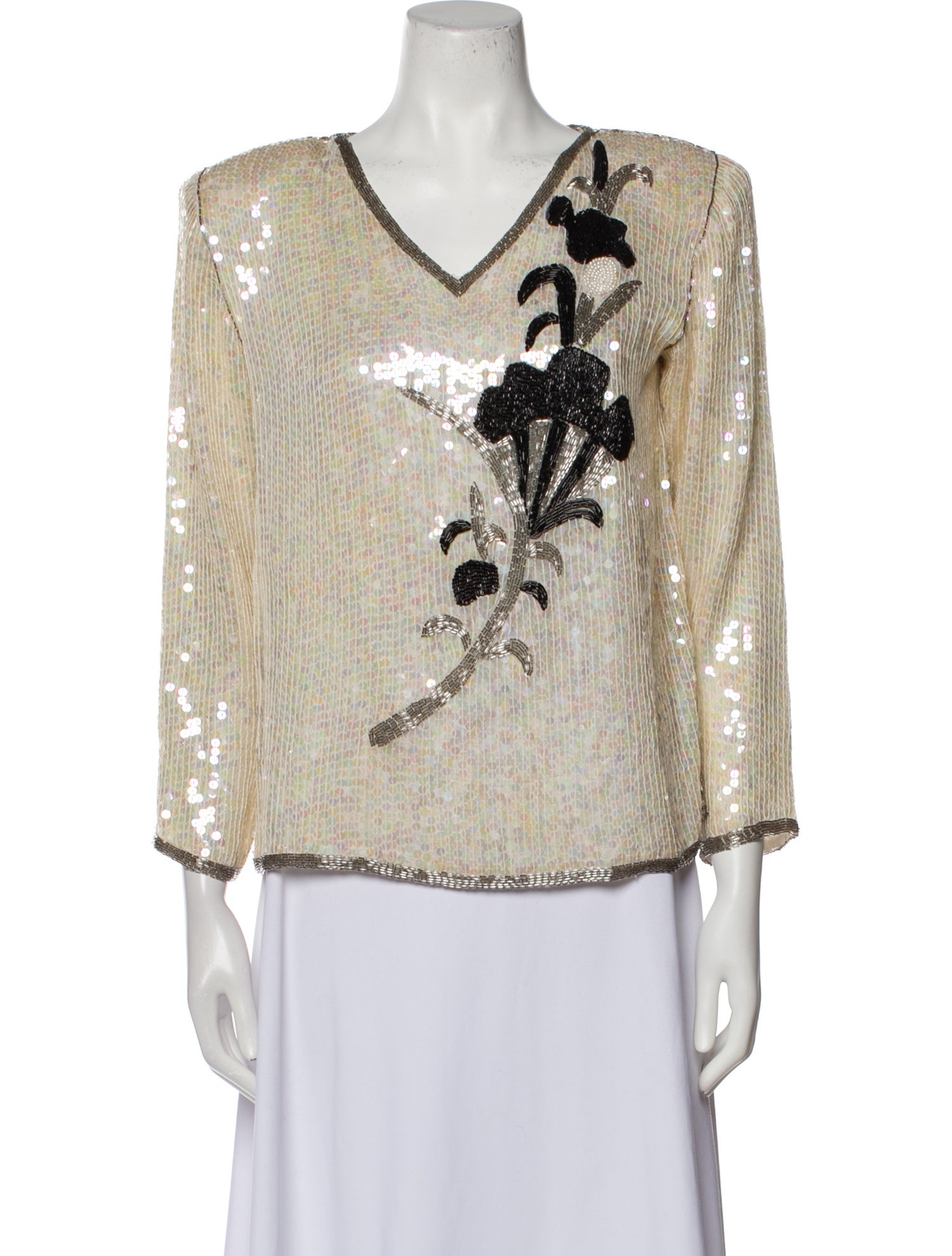 Vintage - Unbranded Printed V-Neck Blouse