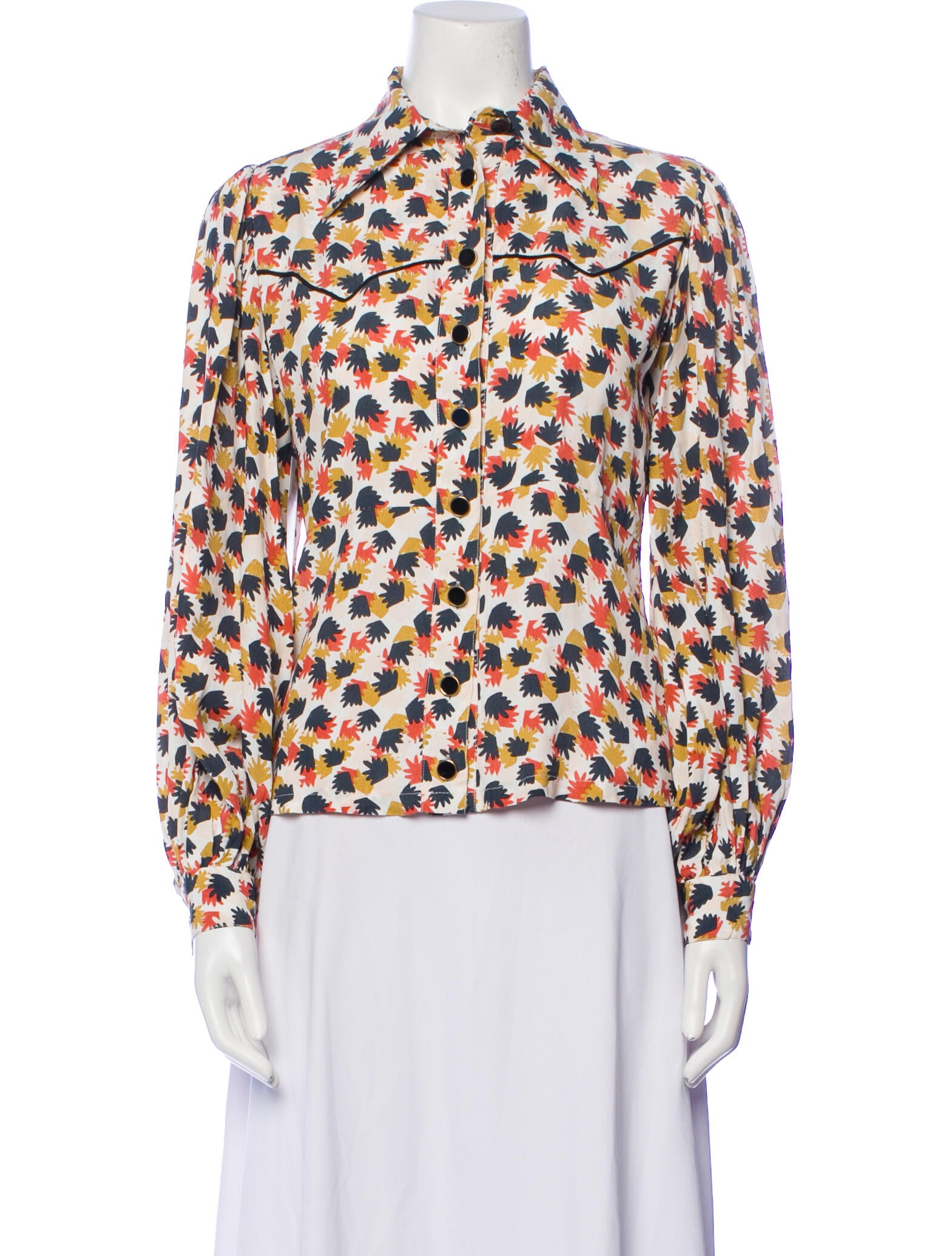 Vintage - Unbranded Printed Mock Neck Blouse