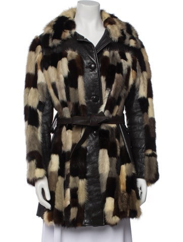 Vintage - Unbranded Coats Leather Colorblock Pattern Fur Coat M