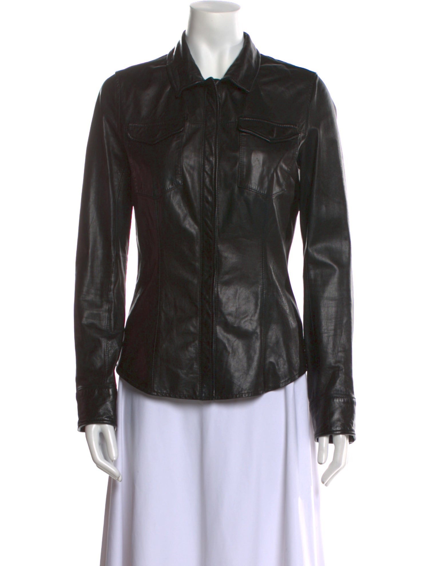 Vintage - Unbranded Leather Long Sleeve Button-Up Top