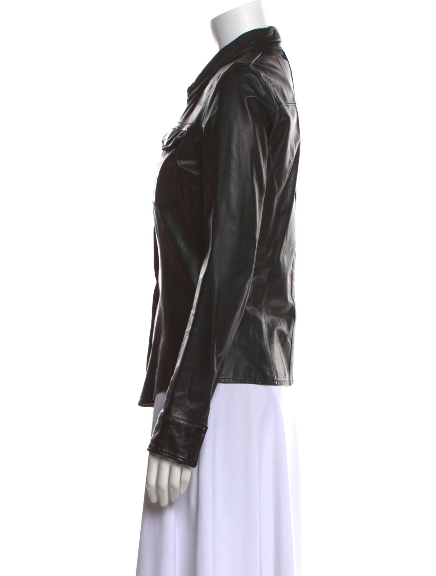 Vintage - Unbranded Leather Long Sleeve Button-Up Top