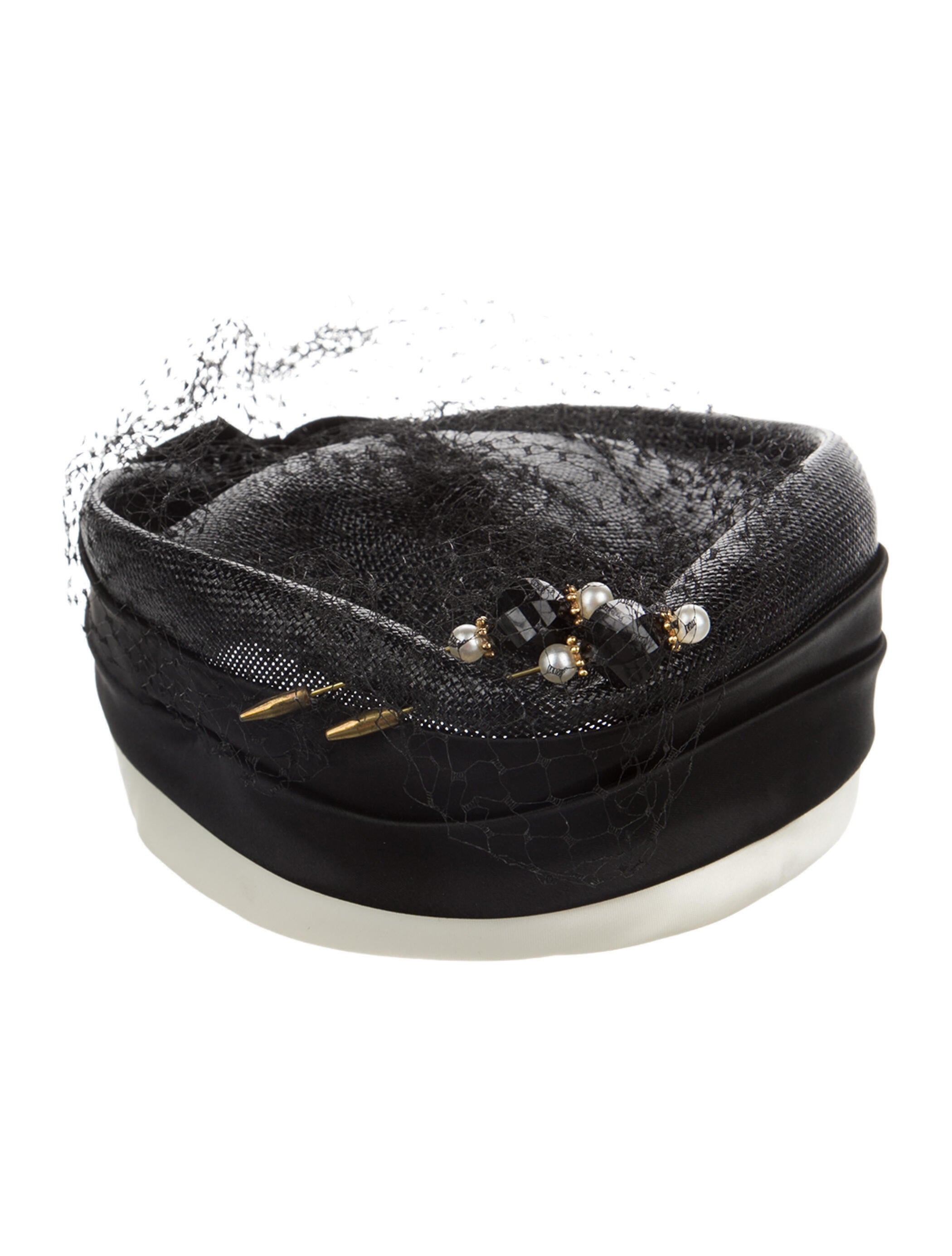 Vintage - Unbranded Black Metallic Mesh Accent Flat Crowned Top Hat